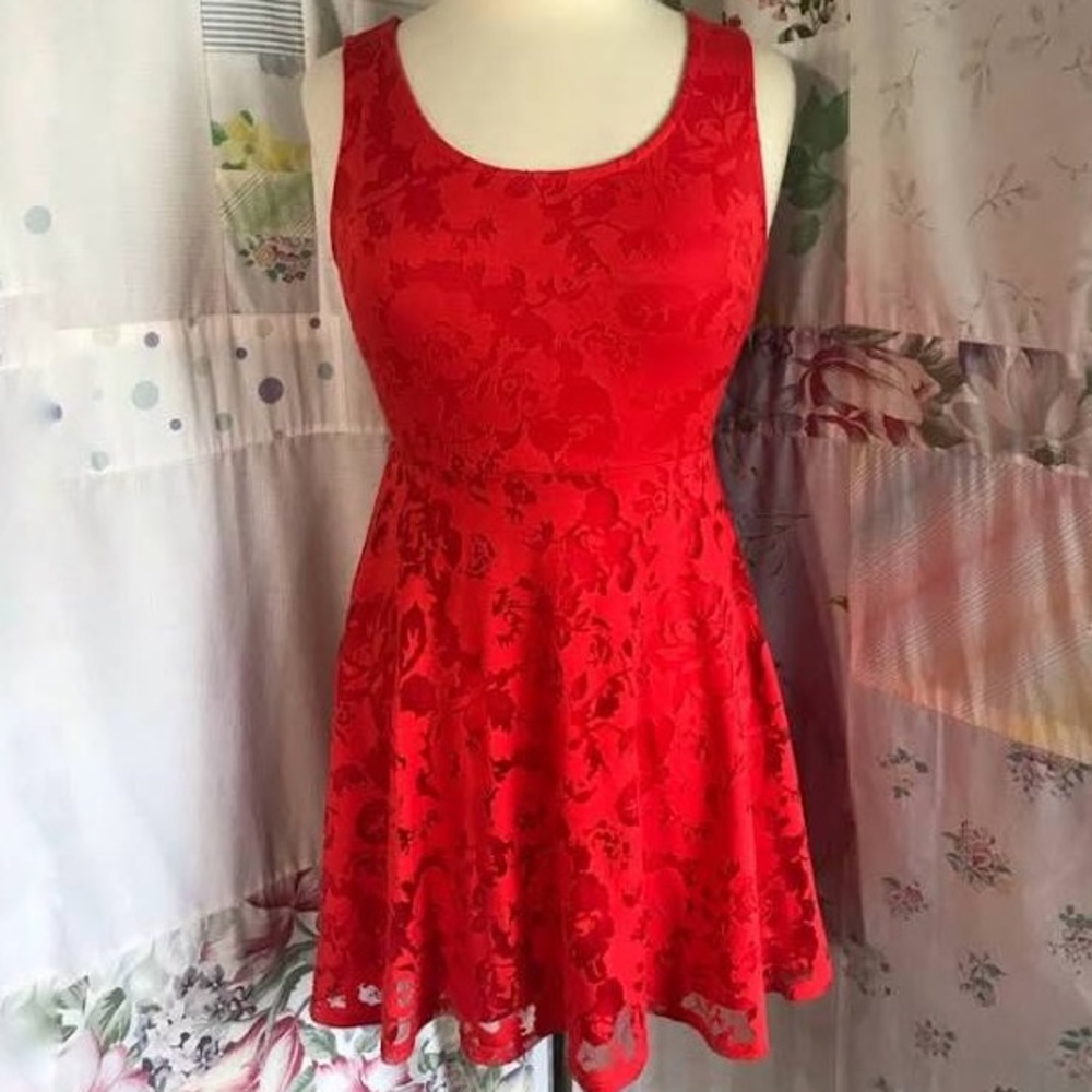 Candies Burnout Dress - poppy red